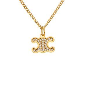 Celine Triomphe Rhinestone Necklace, Yellow